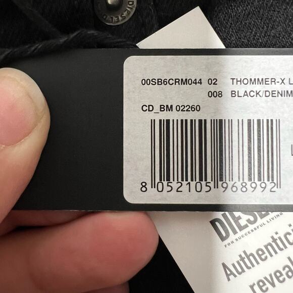 New Diesel Thommer Slim Fit Black Denim Jeans Mens size 36 x 32 - Picture 5 of 5